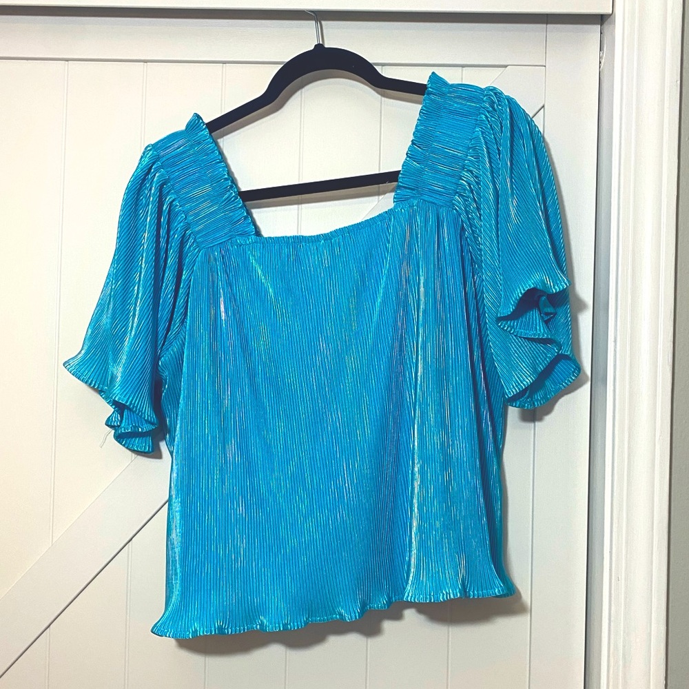 blue metallic top